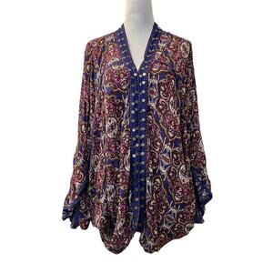 Curations Blouse Top Womens XL Multi Paisley Sequin Detail Flowy Pullover